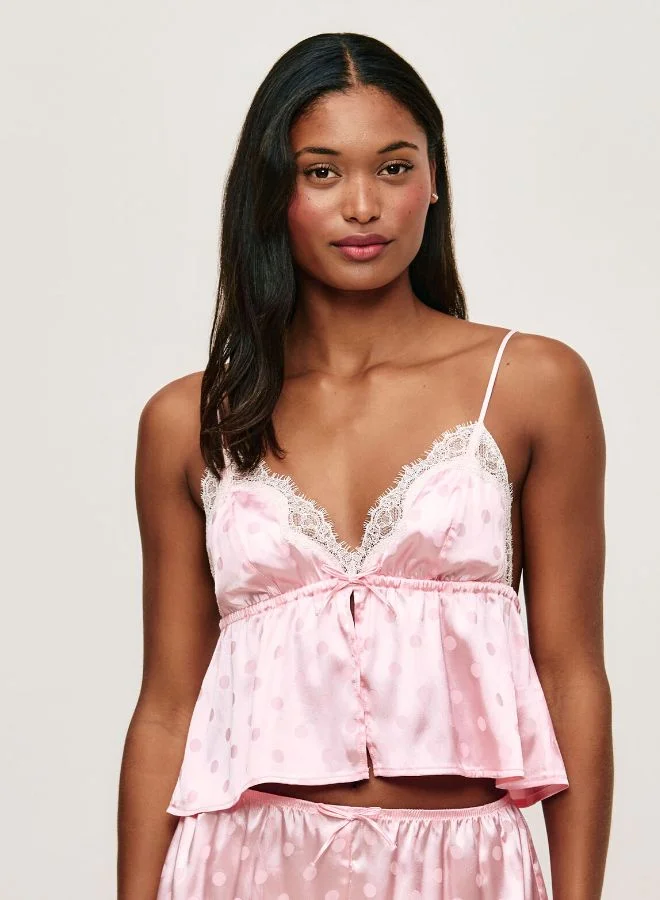 UNDIZ Satin and lace cami with polka dot pattern